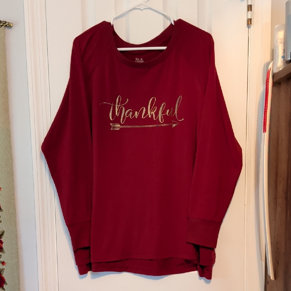 State of Mind Burgundy Sweatshirt with Metallic Gold Script Sz 2X